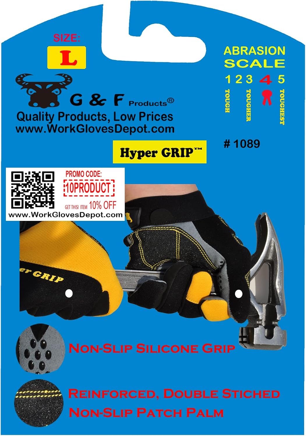 G & F 1089M Hyper Grip Non-Slip High-Performance Mechanics Work Gloves, Driving Gloves, Medium, Yellow