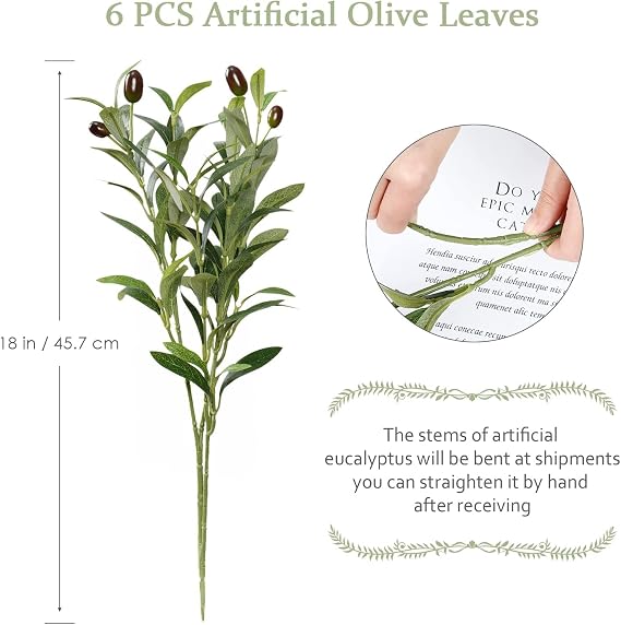LOMOHOO Artificial Olive Branch 6 Pack Fake Olive Branches Stems