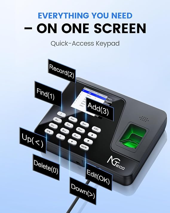 AS10 Clock in Machine for Employees, No Internet/Software Needed, Fixed Shifts Suppor, 1000 Fingerprint Capacity, Biometric & Password Attendance, Automatic Work Hour Calculation