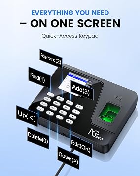 AS10 Clock in Machine for Employees, No Internet/Software Needed, Fixed Shifts Suppor, 1000 Fingerprint Capacity, Biometric & Password Attendance, Automatic Work Hour Calculation