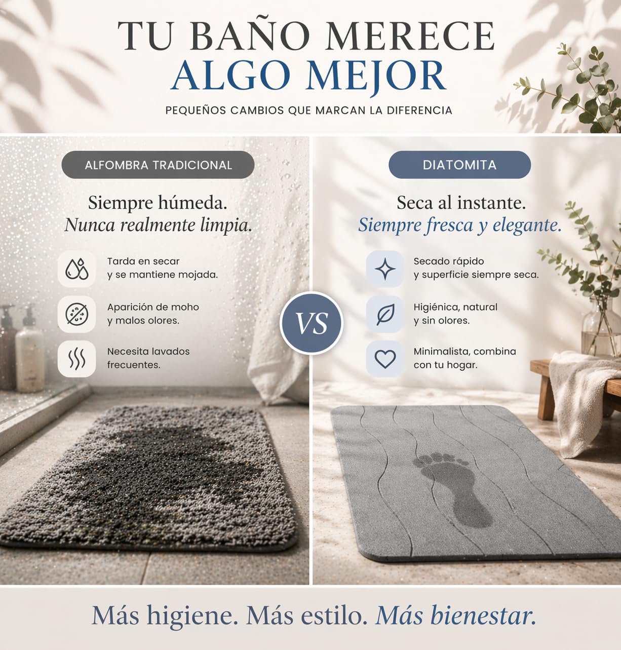 Alfombra de Baño de Diatomita 60x40 – Alfombrilla Diatomita Absorbente y Secado Rápido, Alfombra Baño Antideslizante, Piedra Natural Antimoho para Ducha, Alfombrilla de Ducha de Piedra