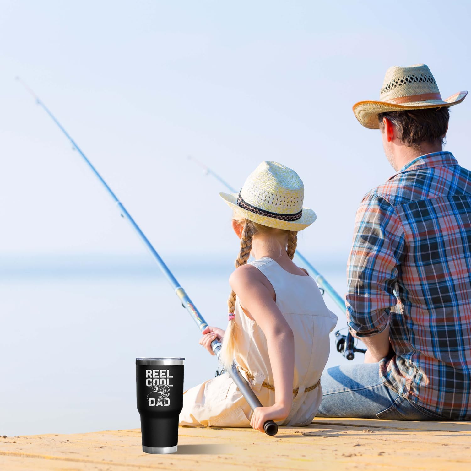 Fishing Gifts for Dad Men 30 oz REEL COOL DAD Tumbler Cups with Fish American Flag Design Father's Day Christmas Fishing Gifts for Dad Grandpa Stainless Steel Insulated Water Bottle With Lid - Image 4