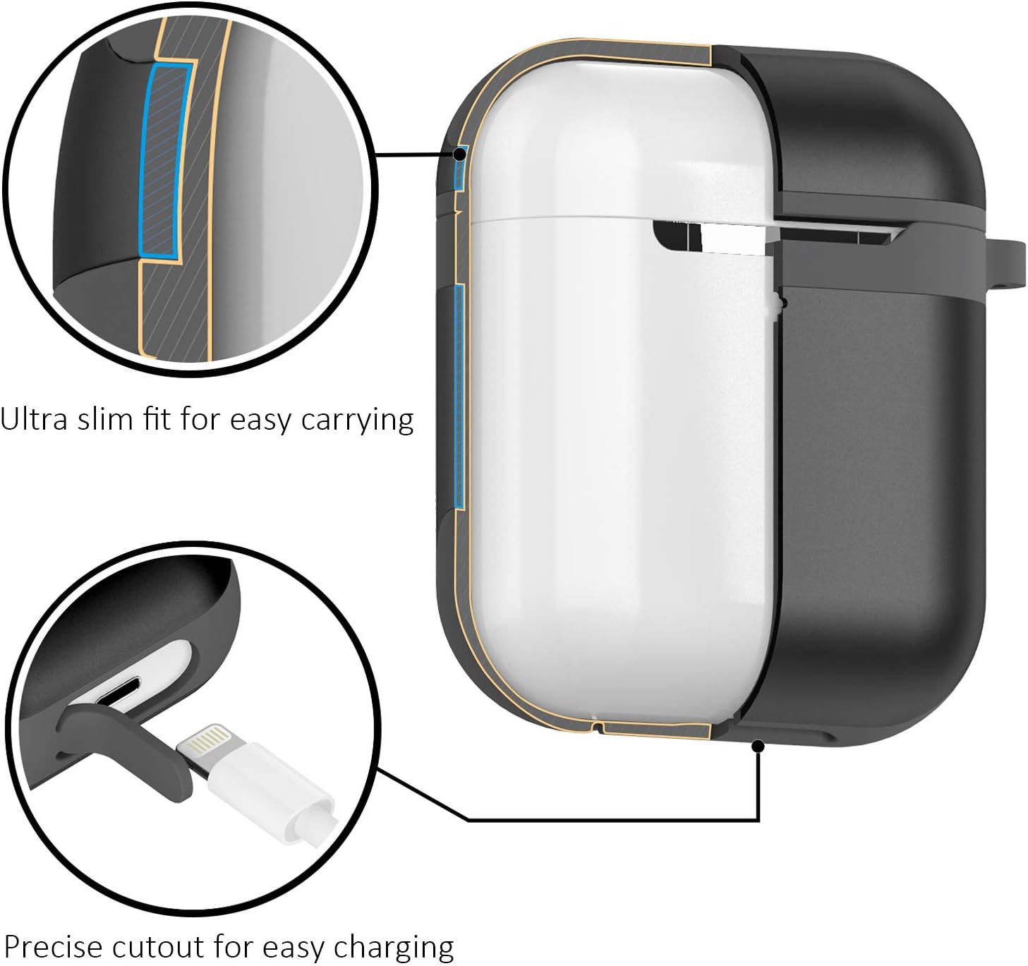 Case for Airpods, FILOTO Upgrade AirPods Protective Metal Case with Air Pods Accessories Keychain, Soft Silicone&Hard Aluminum Slim Portable&Shockproof Airpod Case for Apple Airpods 2&1 Charging Case.