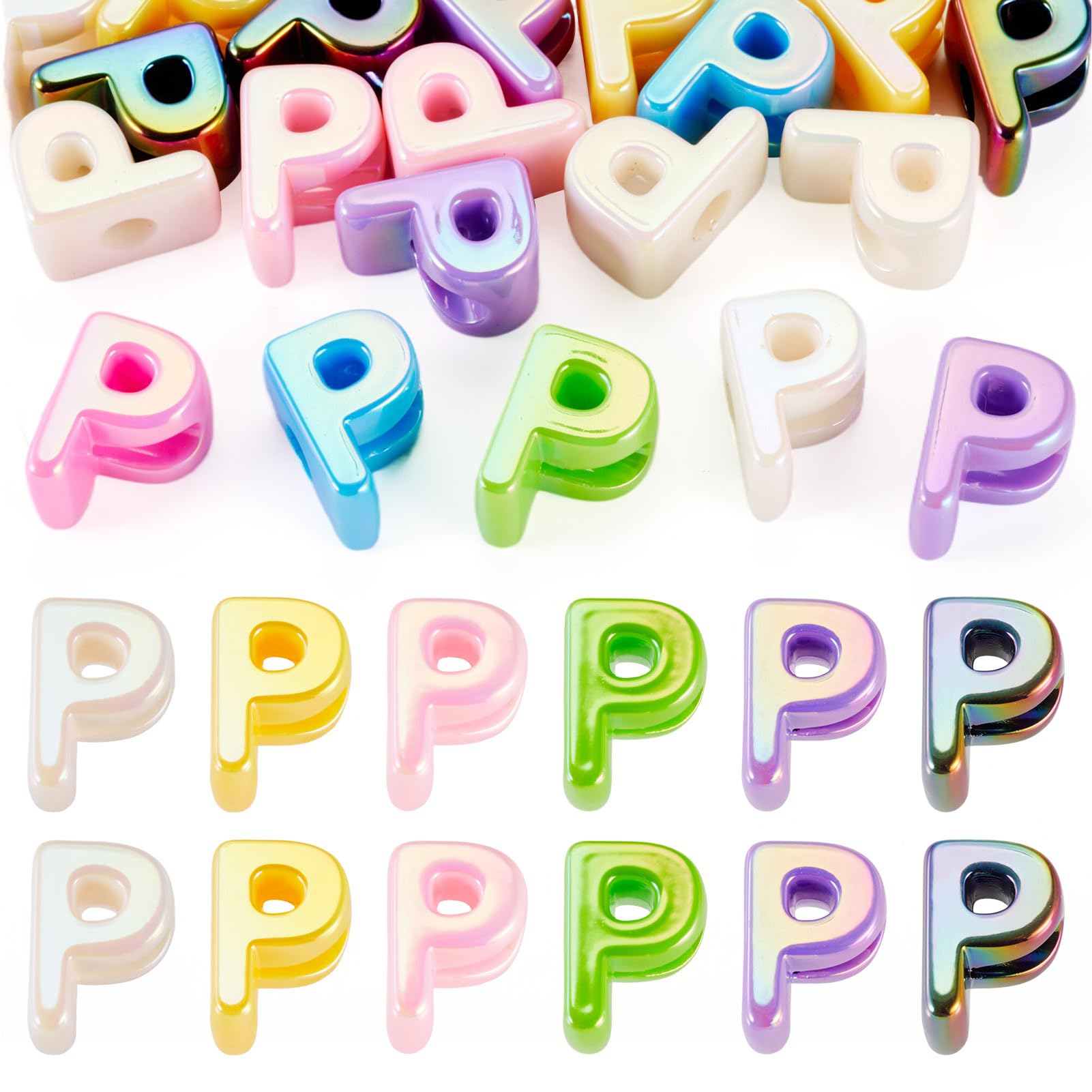 20Pcs Large Acrylic Letter Beads, Big Iridescent Letter Alphabet Beads, 3D Acrylic Letter Slide Bead Colorful Large Hole European Bead for Jewelry Making Name ID Craft