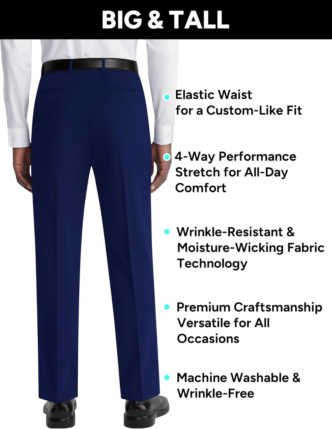 Mens Stretch Dress Pants with Expandable Waist 3 Fits: Slim Fit/Classic Straight/Big & Tall - Image 4