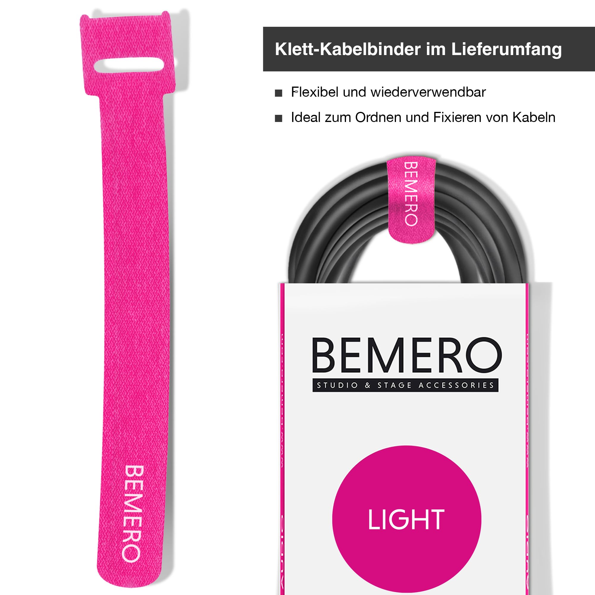 BEMERO DMX Kabel 12m inkl. Klettkabelbinder, 3-Pin XLRf auf XLRm, 110 Ohm, schwarz