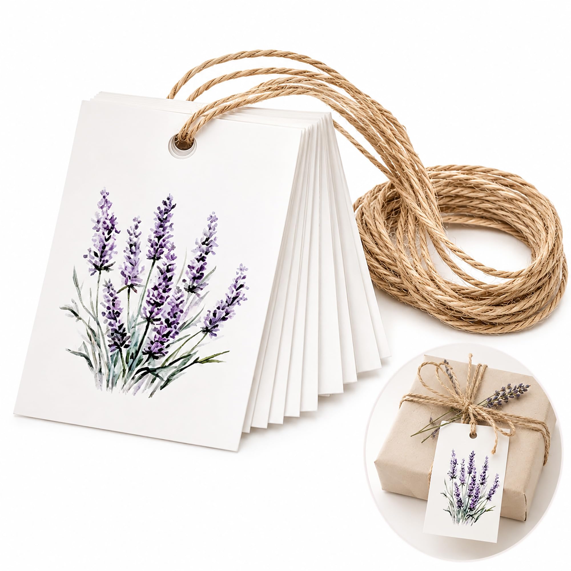 50 Pcs Gift Tags for Presents โ Floral Blank Paper Tags with String โ 5 Elegant Watercolor Designs for Weddings, Birthdays, Party Favors, Gift Wrapping, DIY Crafts