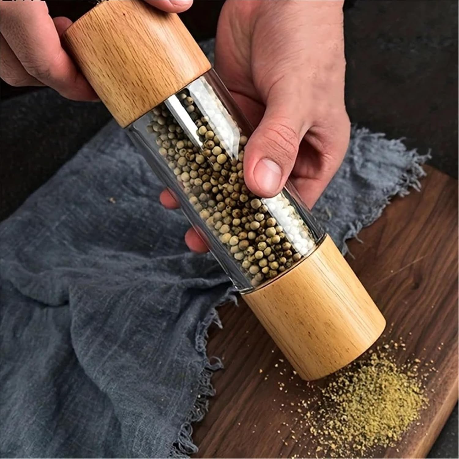 Acrylic and Wood Salt and Pepper Grinder Set with Adjustable Ceramic Core(Large)