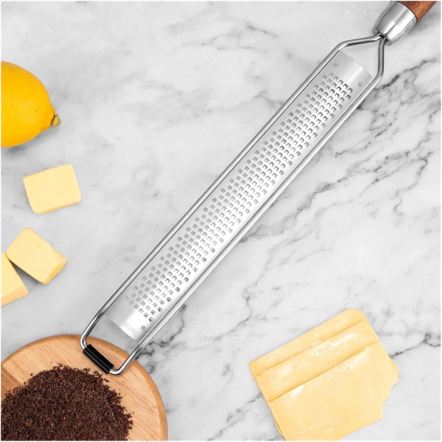 Cheese Grater Wooden Handle, Stainless Steel Vegetable Multi-purpose Kitchen Shredder For Chocolate Butter(Medium)