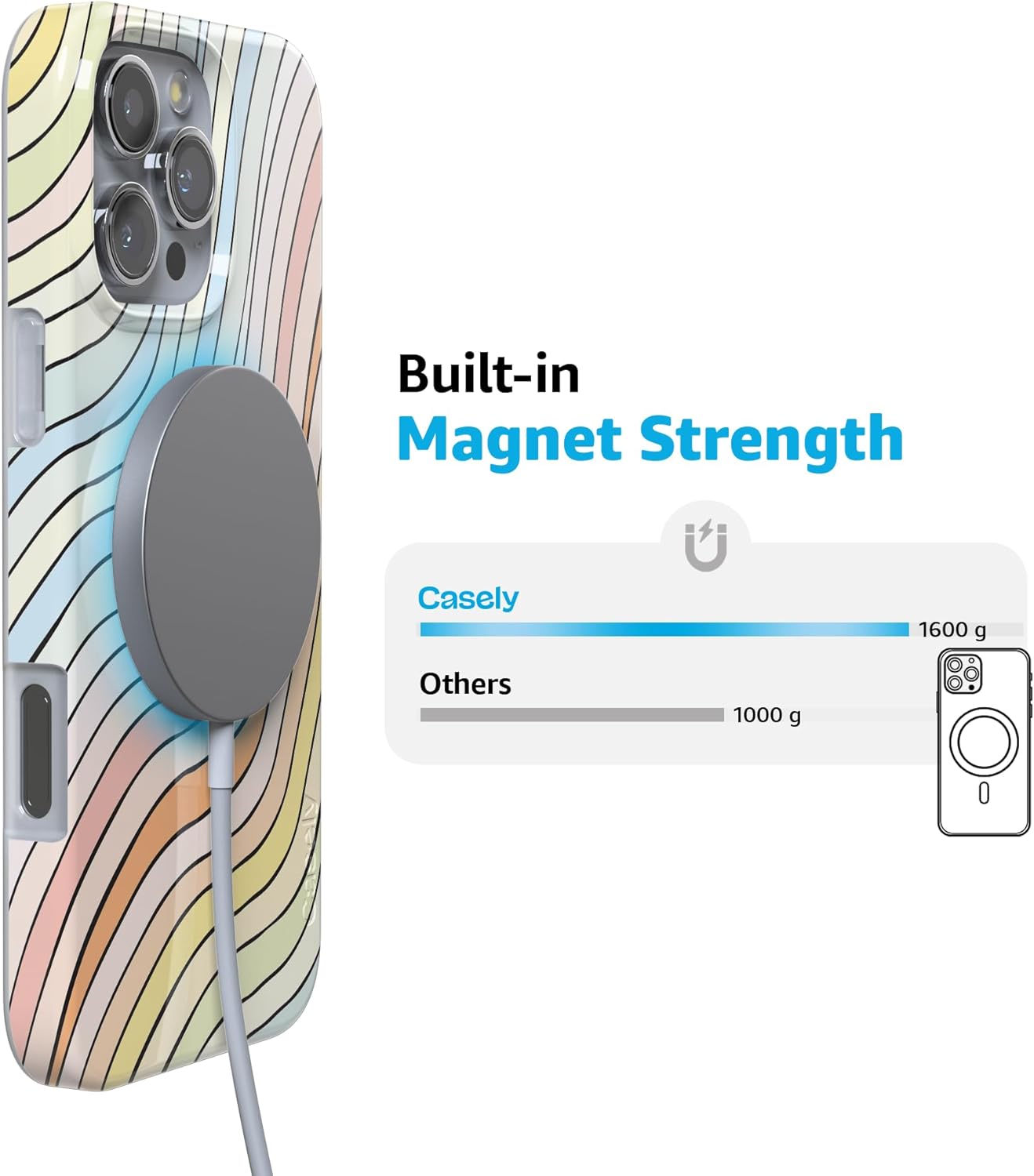Casely iPhone 16 Pro Case | Ride The Wave | Pastel Rainbow Lined | Compatible with MagSafe | Classic Ultra Slim Design