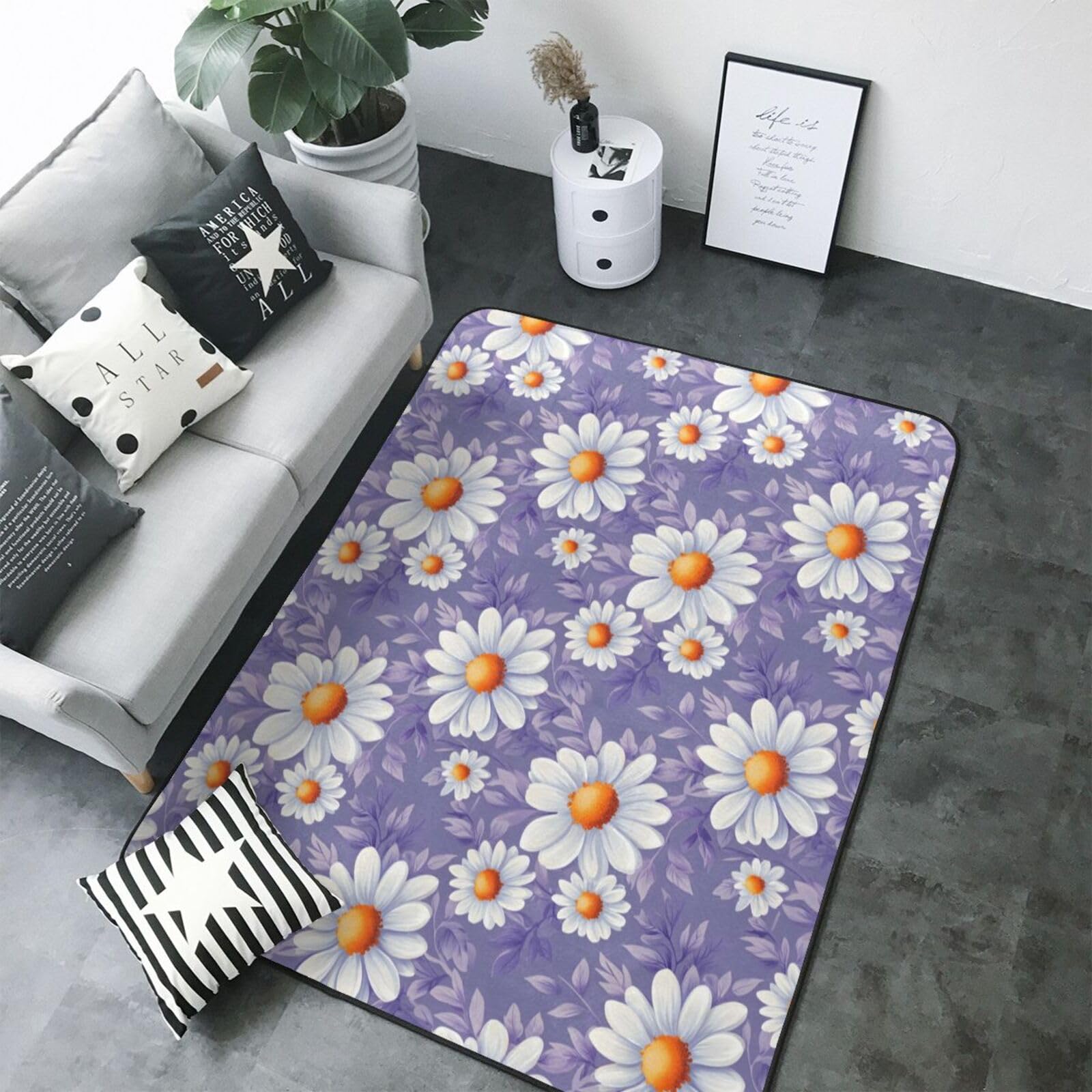 Tapis doux à marguerites violettes pour illuminer la chambre enfant