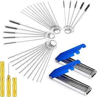 Carburetor Carbon Dirt Jet Remove Cleaner, Torch Tip Cleaner, 26 Cleaning Wires Set 20 Cleaning Needles 10 Nylon Brushes 2 Sharp Pick Tool Kit
