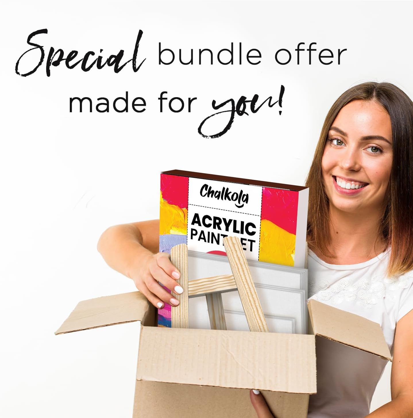 Chalkola Acrylic Paint Set for Adults & Kids - 56 Pcs Canvas Painting Kit with 32 Paints (22ml), 10 Brushes, 10 Canvases, Tabletop Easel, Palette, Knife - Professional Craft & Art Painting Supplies