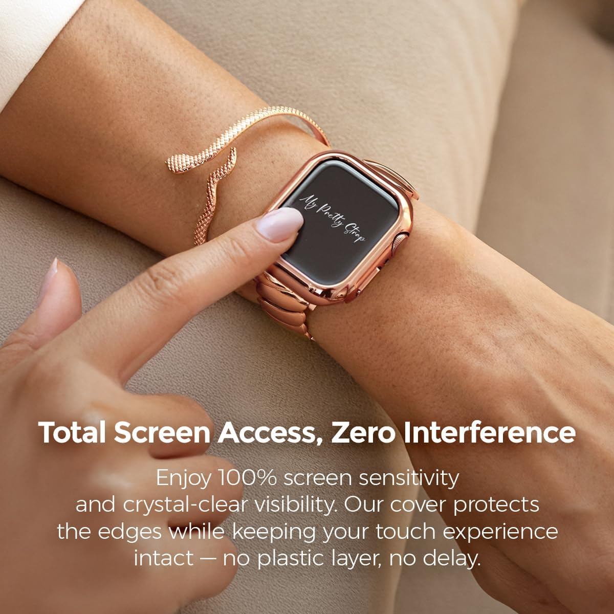 My Pretty Strap Rose Gold Apple Watch Band & Glossy XOXO Protective Case Bundle – Elegant Stainless Steel Strap & Luxury Metal Cover for Apple Watch Series 1-11, SE & Ultra (40MM) Mermaid