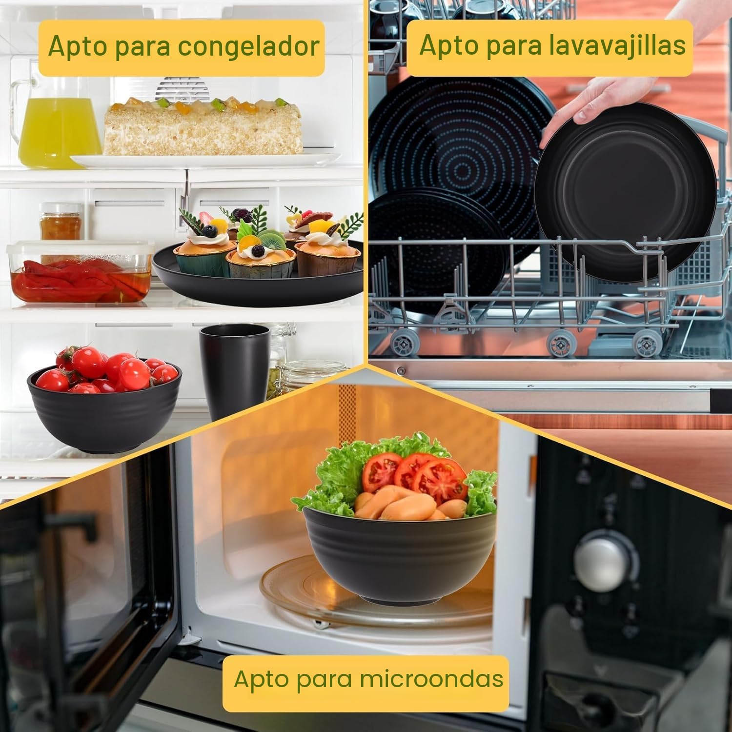 KAHEIGN 32 Piezas Vajilla de Plástico Irrompible, 8 x Platos Llanos de 25CM, 8 x Platos de Ensalada de 20CM, 8 x Tazones de 720ml y 8 x Tazas de 360​ml - Apto para Microondas y Lavavajillas