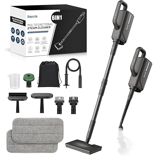 Steam Mop for Floor Cleaning, Steam Cleaner for Home with Handheld 6-in-1 Multi-function Attachments for Hardwood Floors, Clothes, Windows, Tiles Grout, Furniture, Carpet Cleaning(Black)