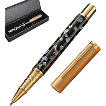 Luxury Natural Seashell Rollerball Pen, 0.7mm Black Ink Smooth Writing Signature Pen, Unique Seashell Inlay Executive Gift for Men Women, Professional Office Stationery