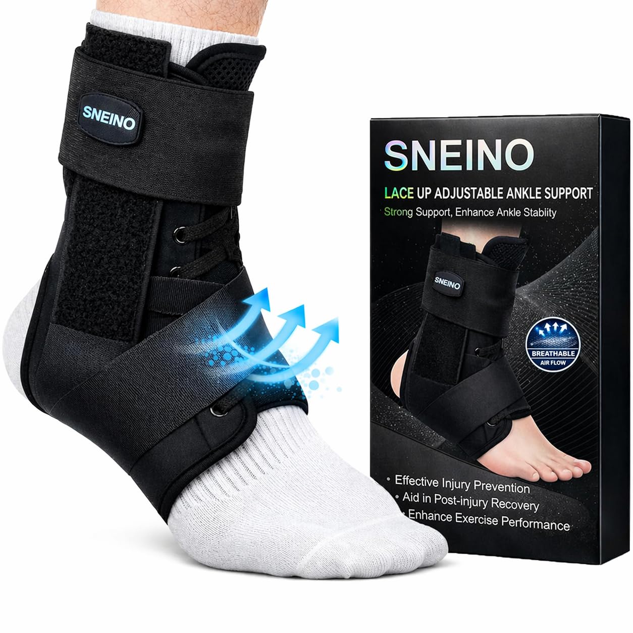 Photo 1 of SNEINO Lace up Ankle Brace for Women & Men - Ankle Support Brace for Sprained Ankle, Ankle Stabilizer for Achilles,Tendon,Sprain,Injury Recovery, Sports, Running, Basketball, (X-Large)