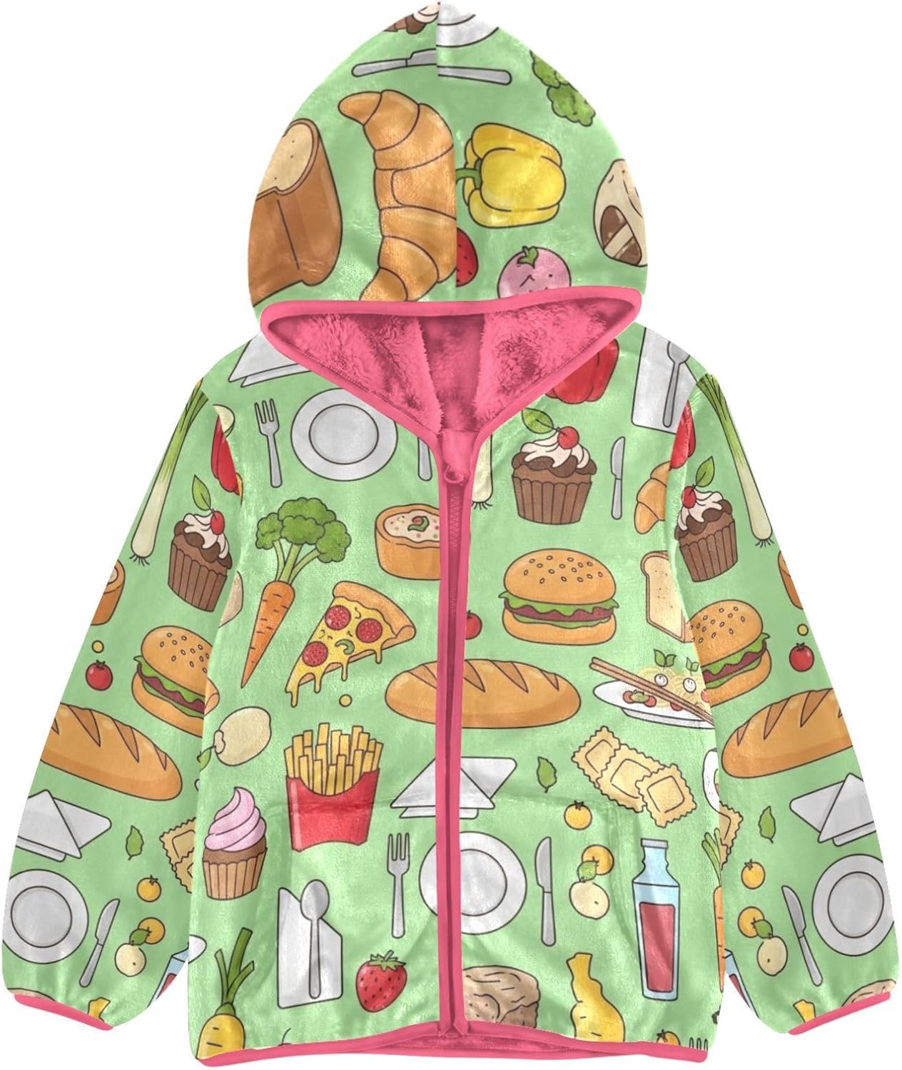 GuoChe Cute Food Pattern Fleece Zip Up Jacket Children Plush Outerwear