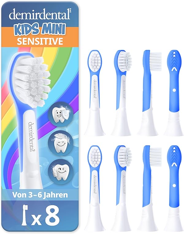 demirdental Ersatzbürsten für Kinder passend für Philips Sonicare Ersatzbürsten Kids, Compact Mini geeignet für 3-6 Jahre, entspricht HX6034 HX6038, Dunkelblau, 8er Set