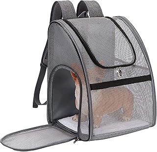 OLOTU Pet Backpack Breathable Mesh Cat Backpack, Pet Backpack Carrier for Cats Dogs and Small Animals, Lightweight Portable Cat Carrier, Grey Spacious
