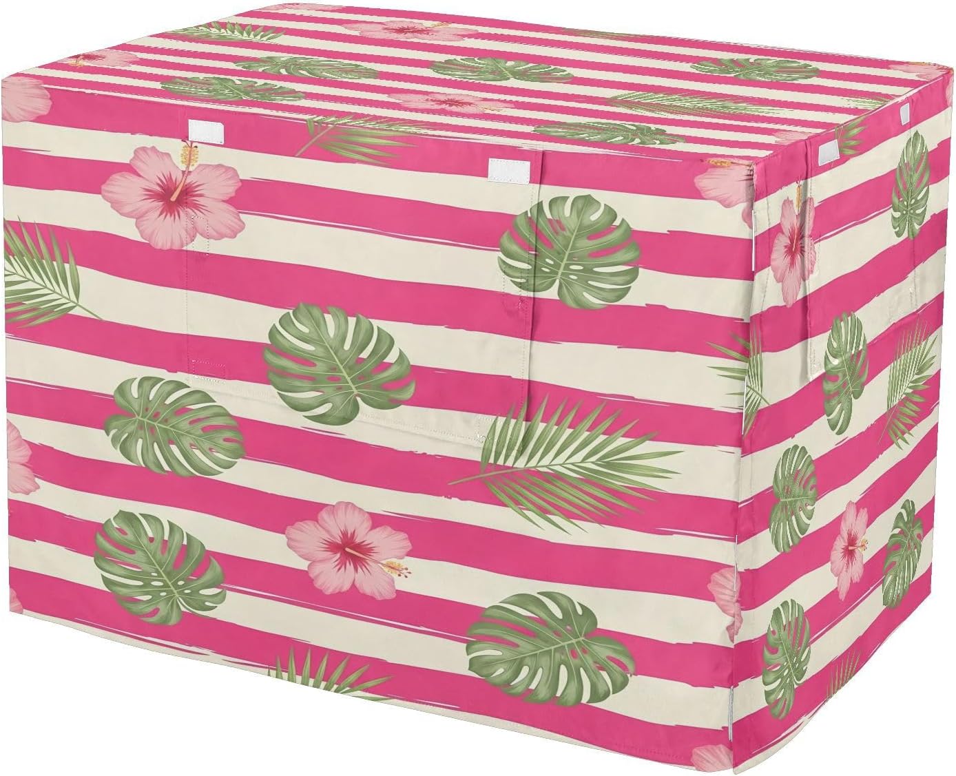Tropical Hibiscus Flowers Dog Crate Cover 600D Oxford Pet Kennel Cover with Mesh Window for Dog Cages, Windproof Waterproof Machine Washable, 42"x28"x30"