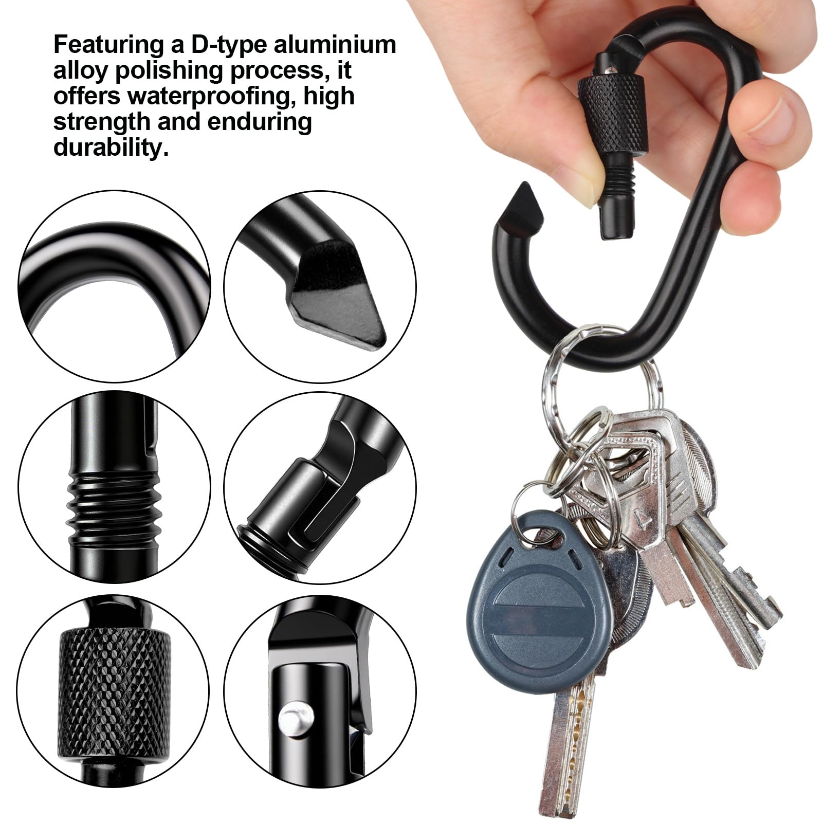 2 Pièces Mousqueton Noir,Porte Clé Mousqueton,Carabiner,avec Fermeture à Vis,pour Sacs à Dos,Clés,Bouteilles d'eau(Noir)