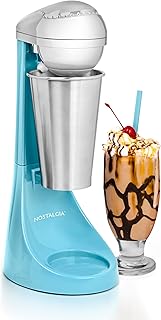 Nostalgia Two-Speed Electric Milkshake Maker and Drink Mixer, Includes 16-Ounce Stainless Steel Mixing Cup & Rod, Blue