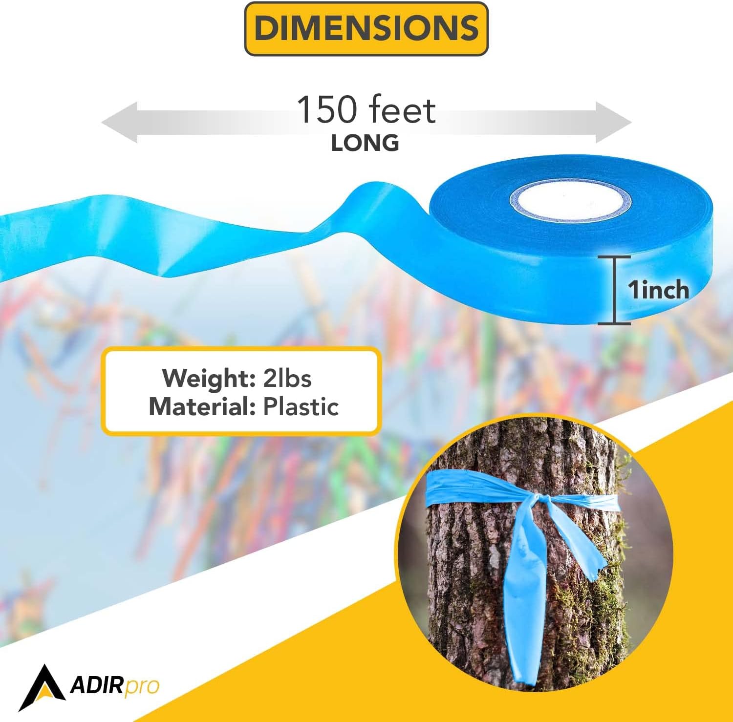 AdirPro 12 Pack Fluorescent Flagging Tape - Multipurpose Neon Marking Tape - Great Visual Labeling & Tagging for Home & Workplace Use (Fluorescent Blue, 150 feet)