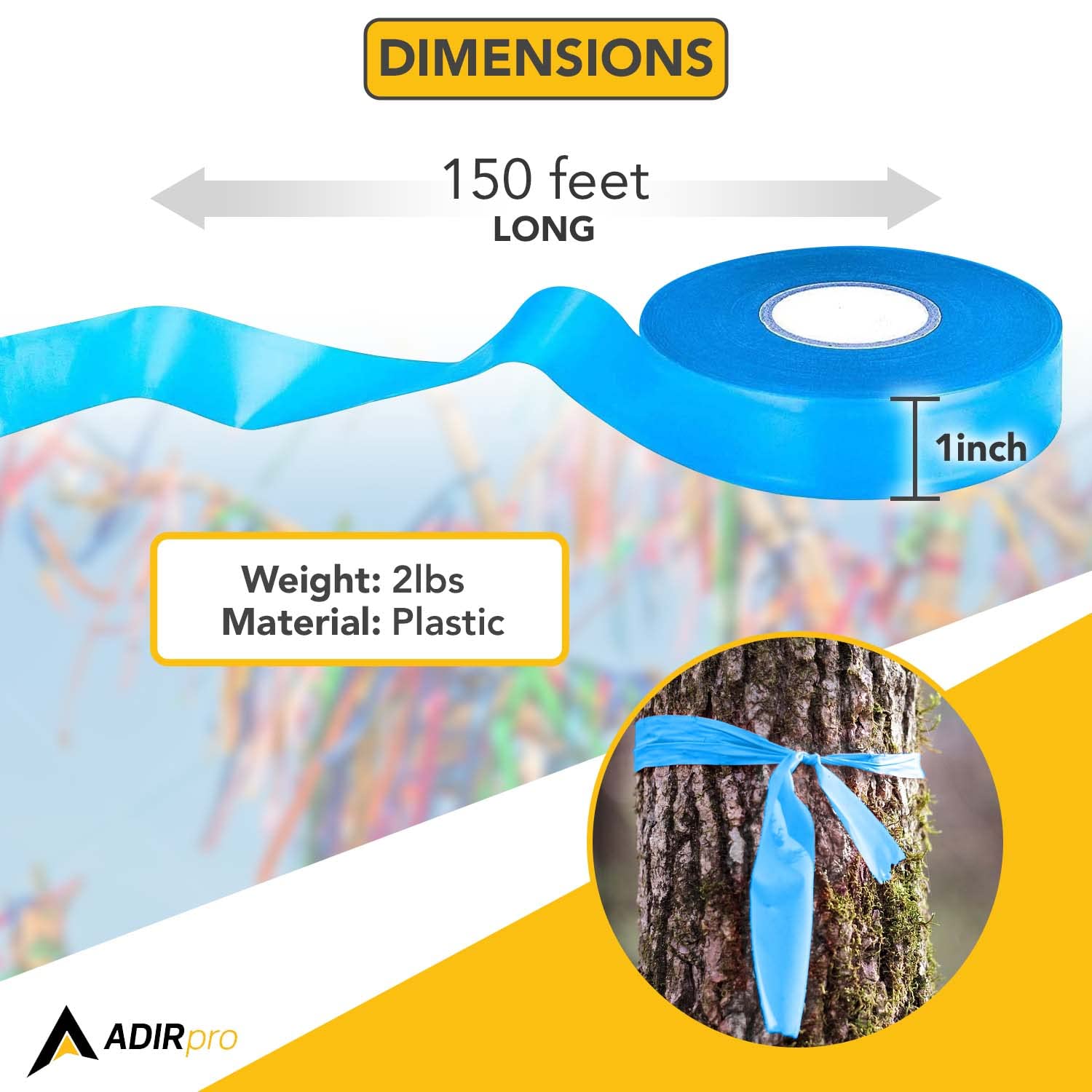 Adirpro 12 Rotoli Nastro Segnaletico Fluorescente Giallo - 150 Piedi X 2,5 Cm - Visibilità Estrema Per Cantieri, Giardino E Ufficio - 4