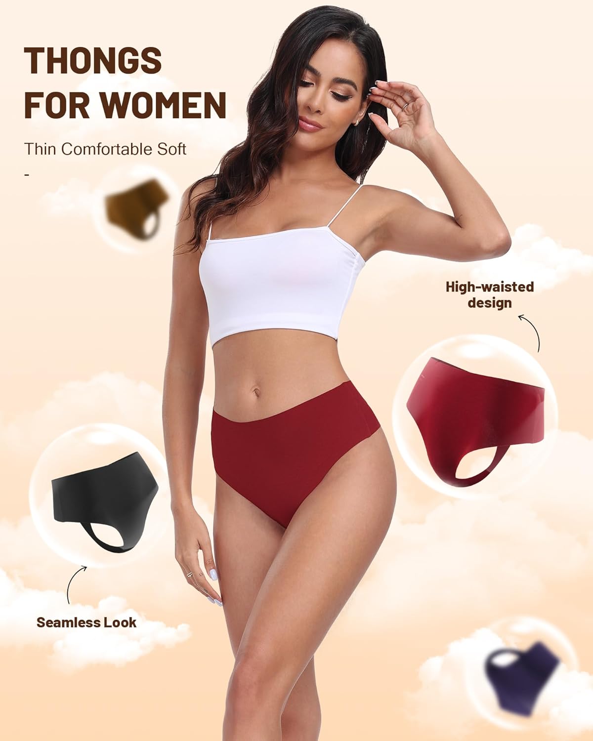 Cotton Thongs for Women High Waisted Seamless No Show Thong Stretchy Comfort Panties S-XL - Image 4