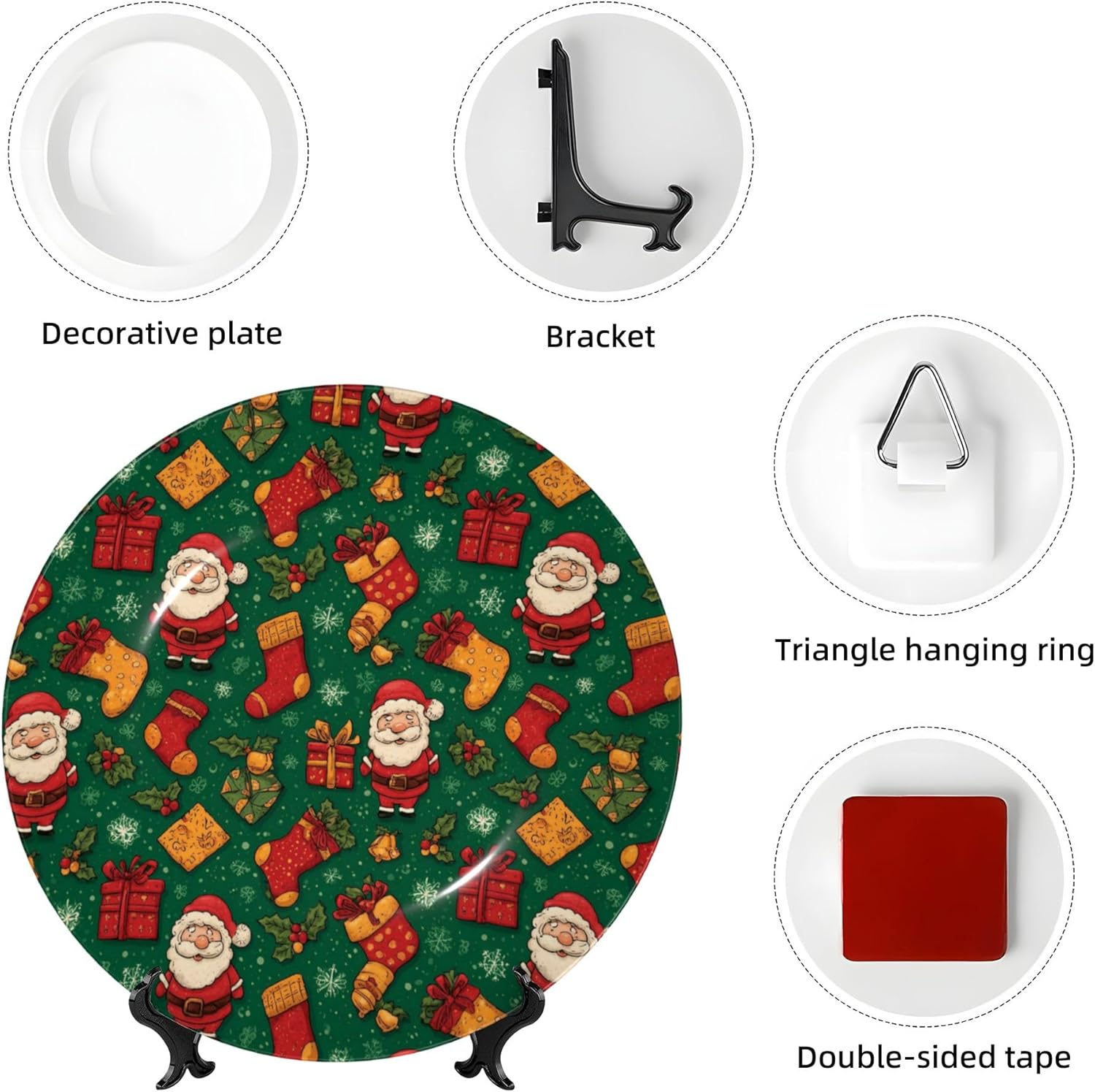 Decorative Plate Ceramic Plate for Wall Hanging 10in Accent Plate for Office Living Room Hallway Table Decor - Merry Christmas Santa Claus 3