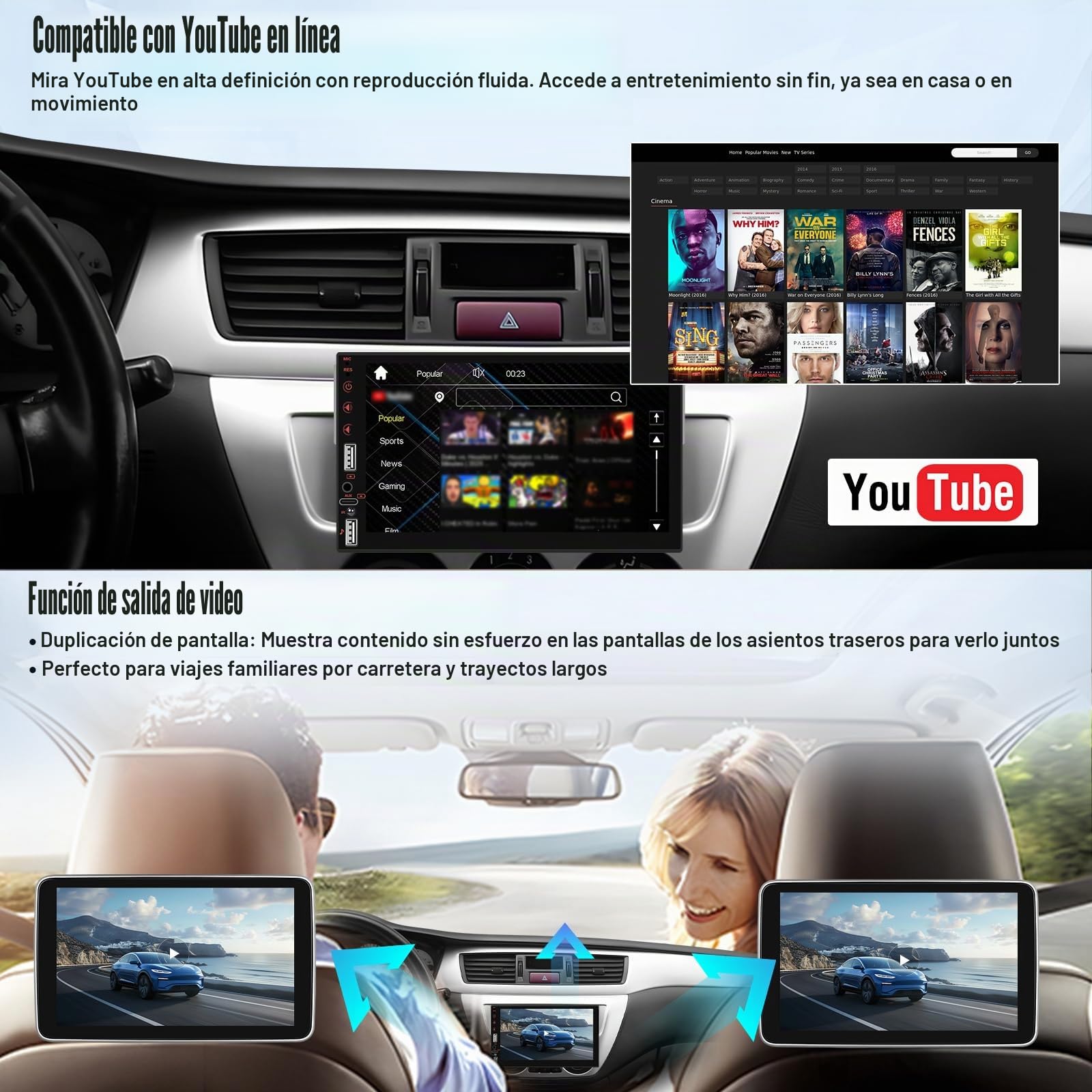 SIXWIN 1 DIN Radio Coche con Wireless CarPlay & Android Auto & Mirror Link,7 Pulgadas Pantalla Táctil Estéreo con Bluetooth RDS/FM 2USB TF Puerto/Aux/Youtube+Controllo del Volante