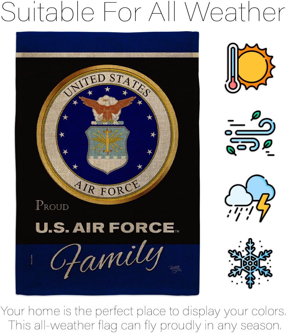 Air Force Proudly Family Burlap Garden Flag - Armed Forces USAF United State American Military Veteran Retire Official - House Decoration Banner Yard Gift Double-Sided Made in USA 13 X 18.5