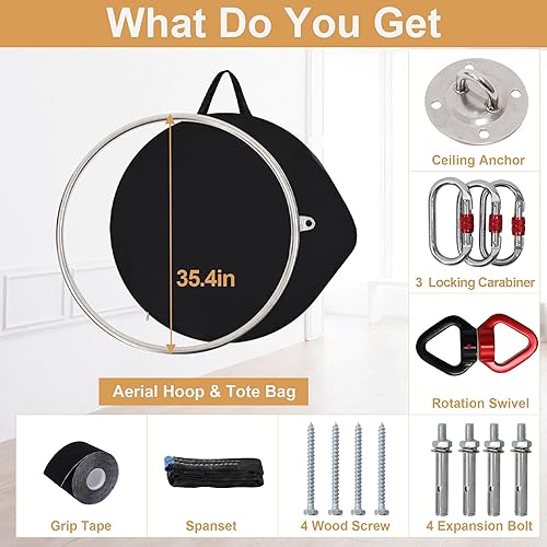 Miniatura 4 de KROFEM Aro de antena Lyra Hoop (85CM90CM), 1 anclaje de techo, 3 mosquetones de bloqueo, Spanset, cinta de agarre, giro 360, bolsa de transporte,