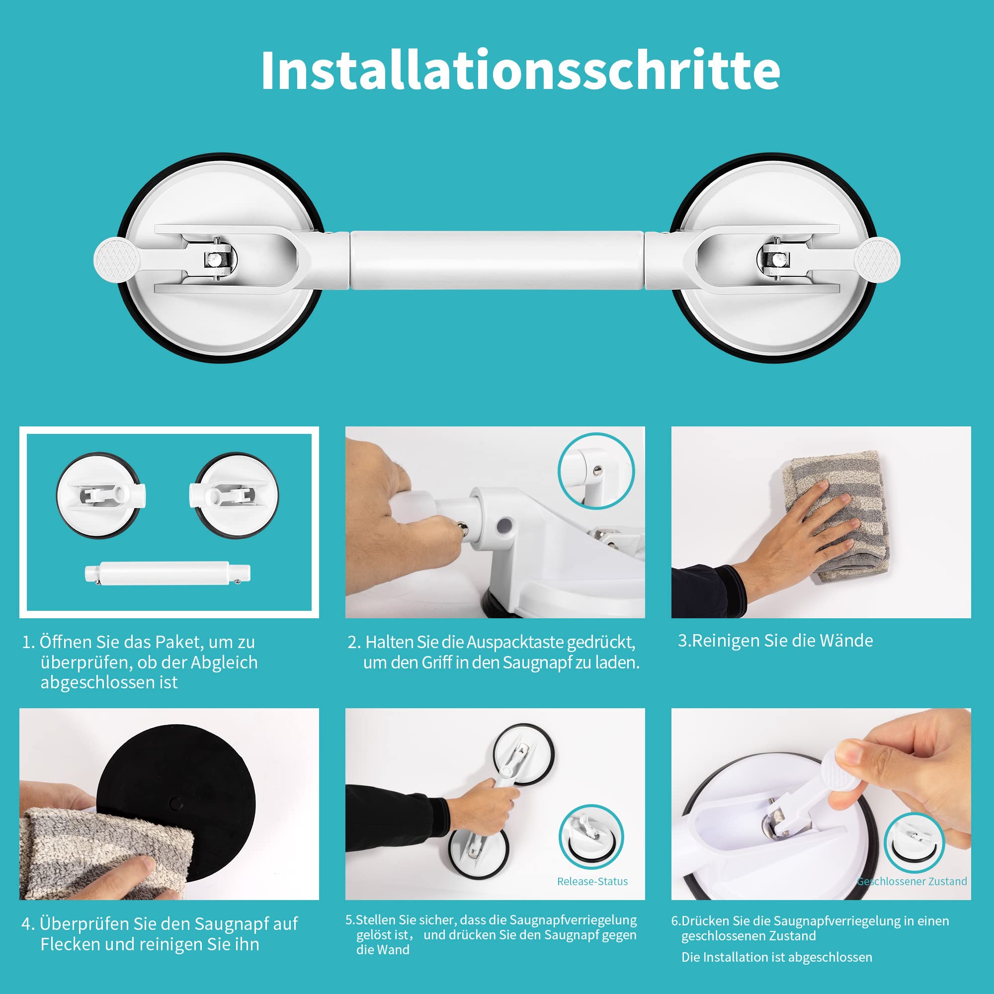 AdelDream Pasamanos auxiliar de seguridad Barra de agarre de seguridad antideslizante Ducha Reposabrazos para ancianos/niños para baño Longest: 58cm Más corto: 46cm Blanco 25 * 13 * 9cm