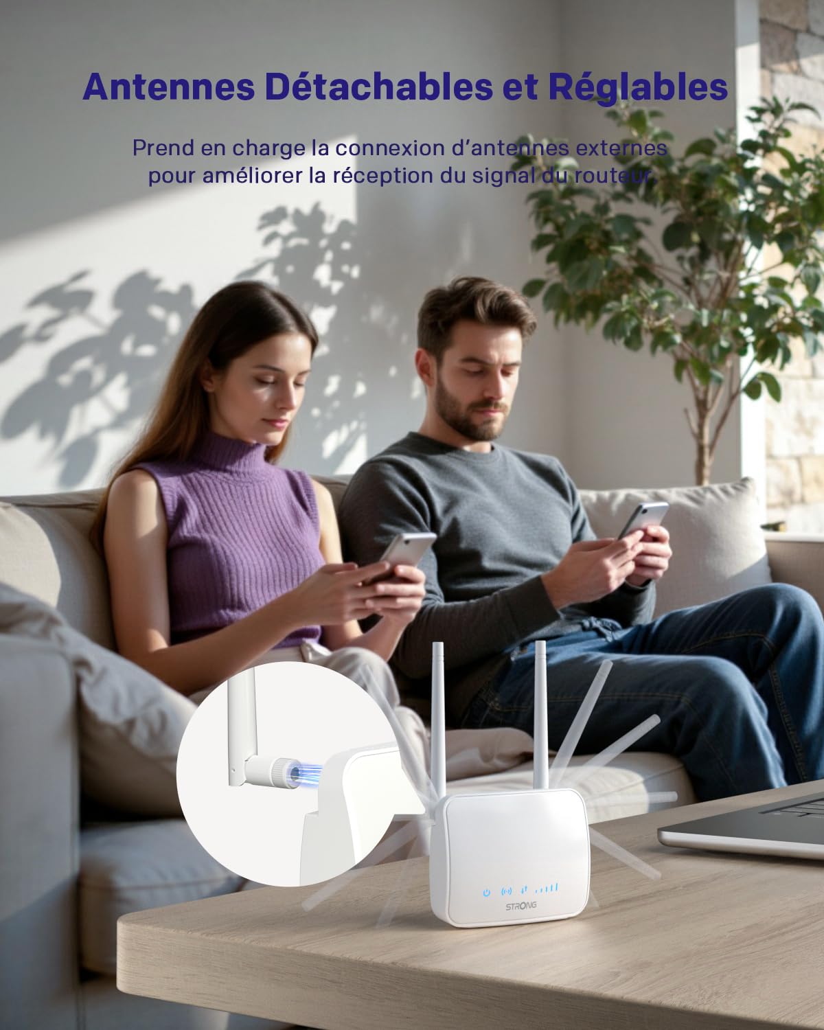 STRONG Routeur 4G LTE, Routeur WiFi N300 supportant Les Cartes SIM, Cat 4 jusqu'à 150Mbit/s, 2 antennes externes, Port LAN Ethernet, Gestion complète du Code PIN, WPA/WPA2, WPS, Plug and Play