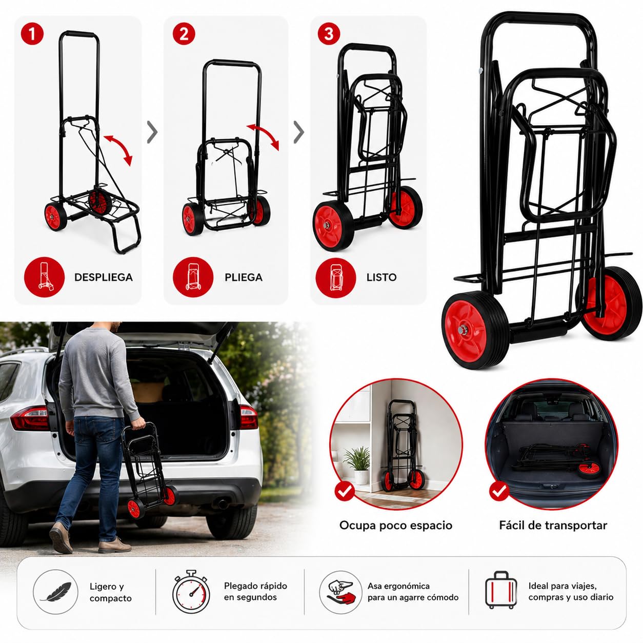 Carro Playa Multiusos Plegable Estructura Metálica Ruedas Grandes Porta Neveras Exterior Camping
