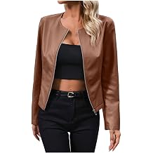 Womens Leather Jackets Long-Sleeved Jackets, Motorcycle Jacket, Waterproof Classic Windbreaker Top Lightweight Elegant Motorbike Coat Faux Classic-Fit Steampunk Tops Winter Casual Overcoat