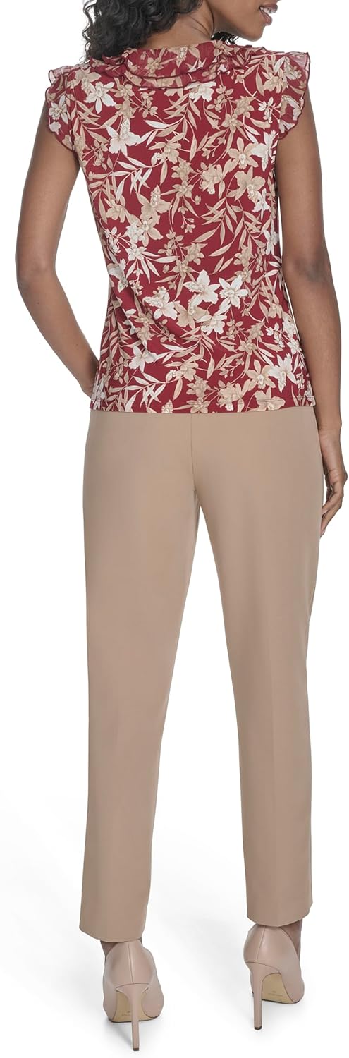 Tommy Hilfiger Women's Sleeveless Mix Media Ruffle Front Blouse - Image 4