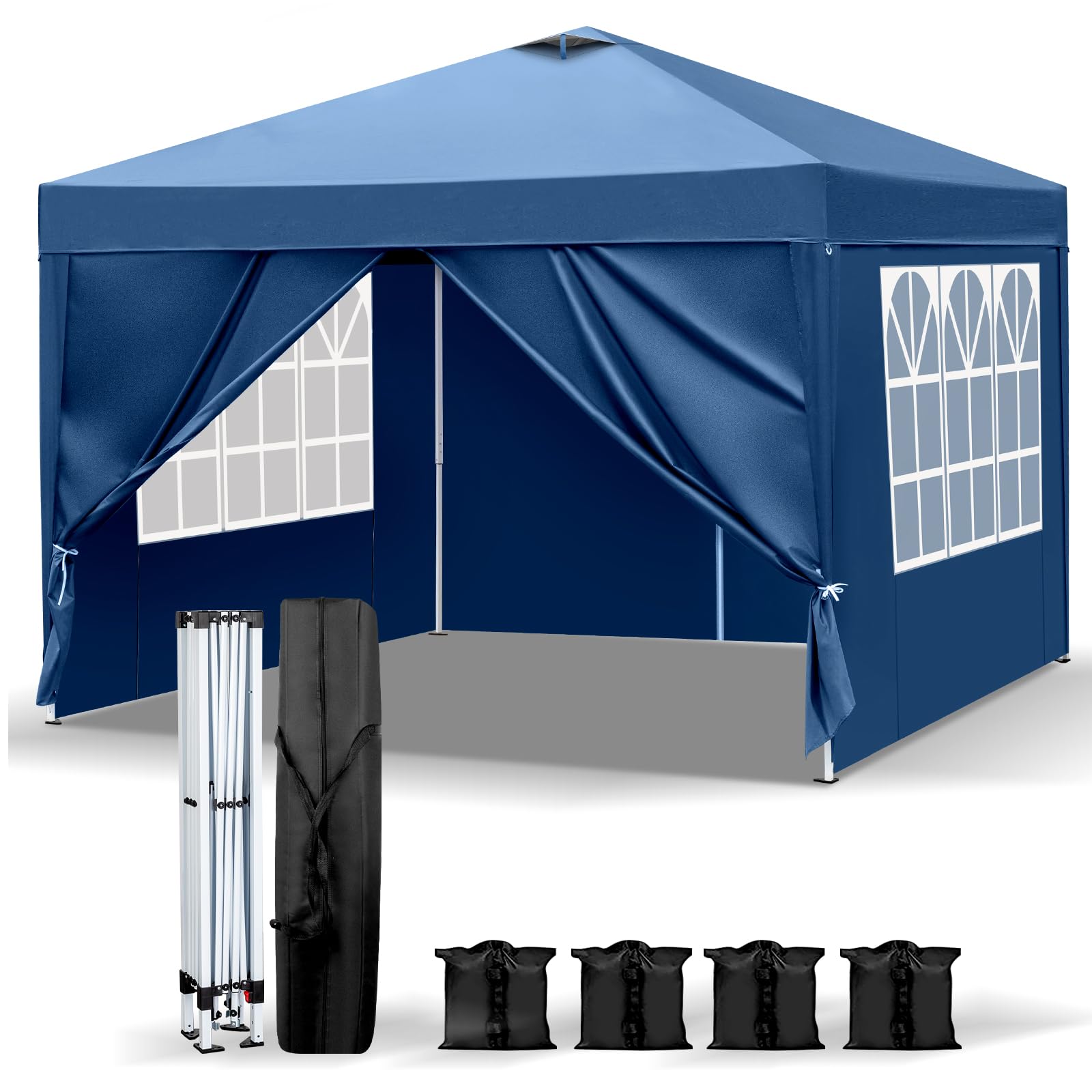 Bonnlo Pop Up Gazebo with Sides and Vent, Easy Setup Instant Canopy, Folding Garden Party Tent, Outdoor Event Shelter, Blue 3m x 3m