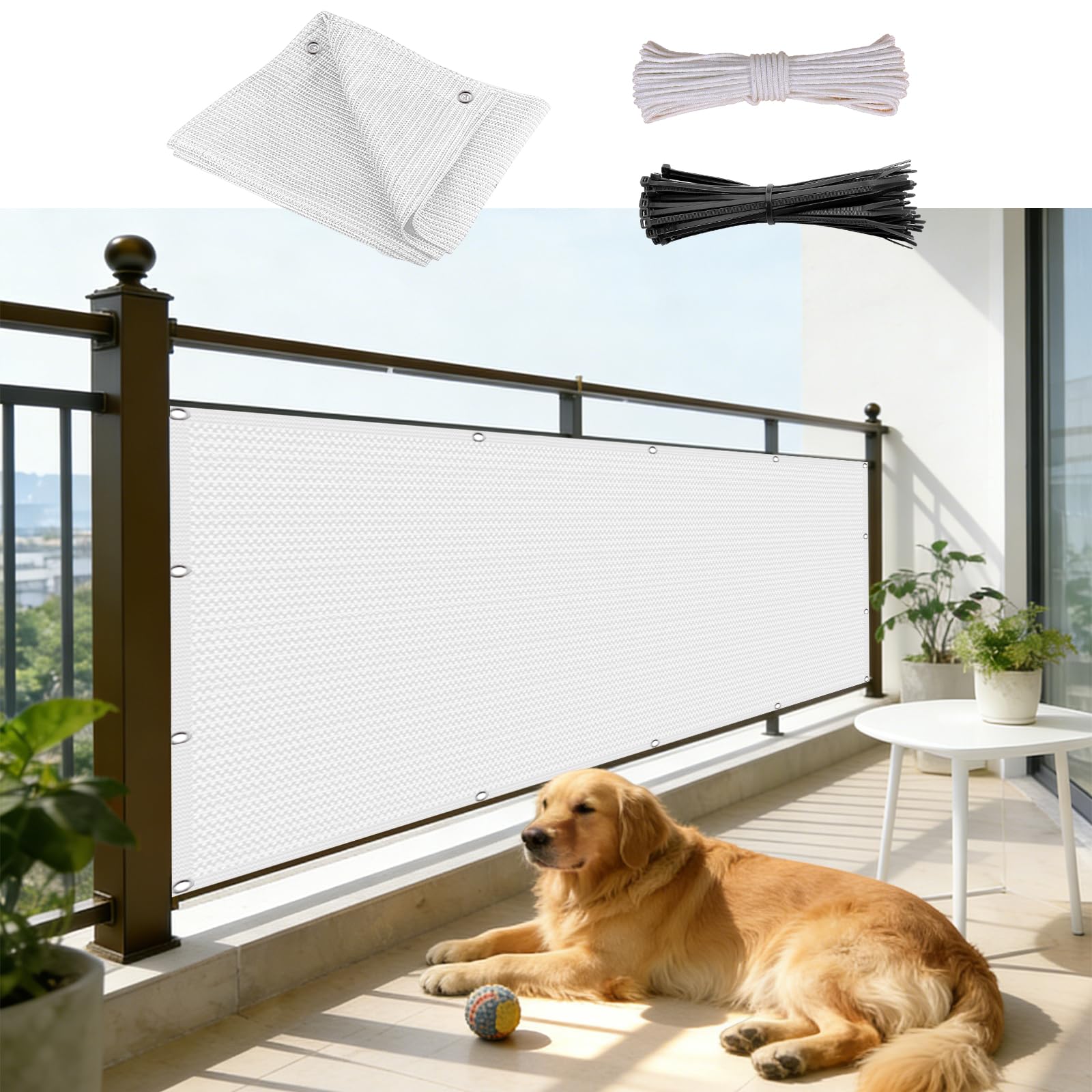 Brise vue balcon anti vent et vis-à-vis en toile blanche 190x300 cm