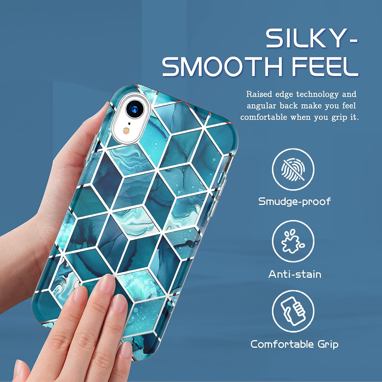 Hasaky Case for iPhone XR Case 6.1 Inch,Dual Layer Hybrid Bumper Cute Clear Girl/Women Marble Design Soft TPU+Hard Back Heavy Duty Anti-Scratch Shockproof Protective Phone Case Cover -Navy Blue Marble