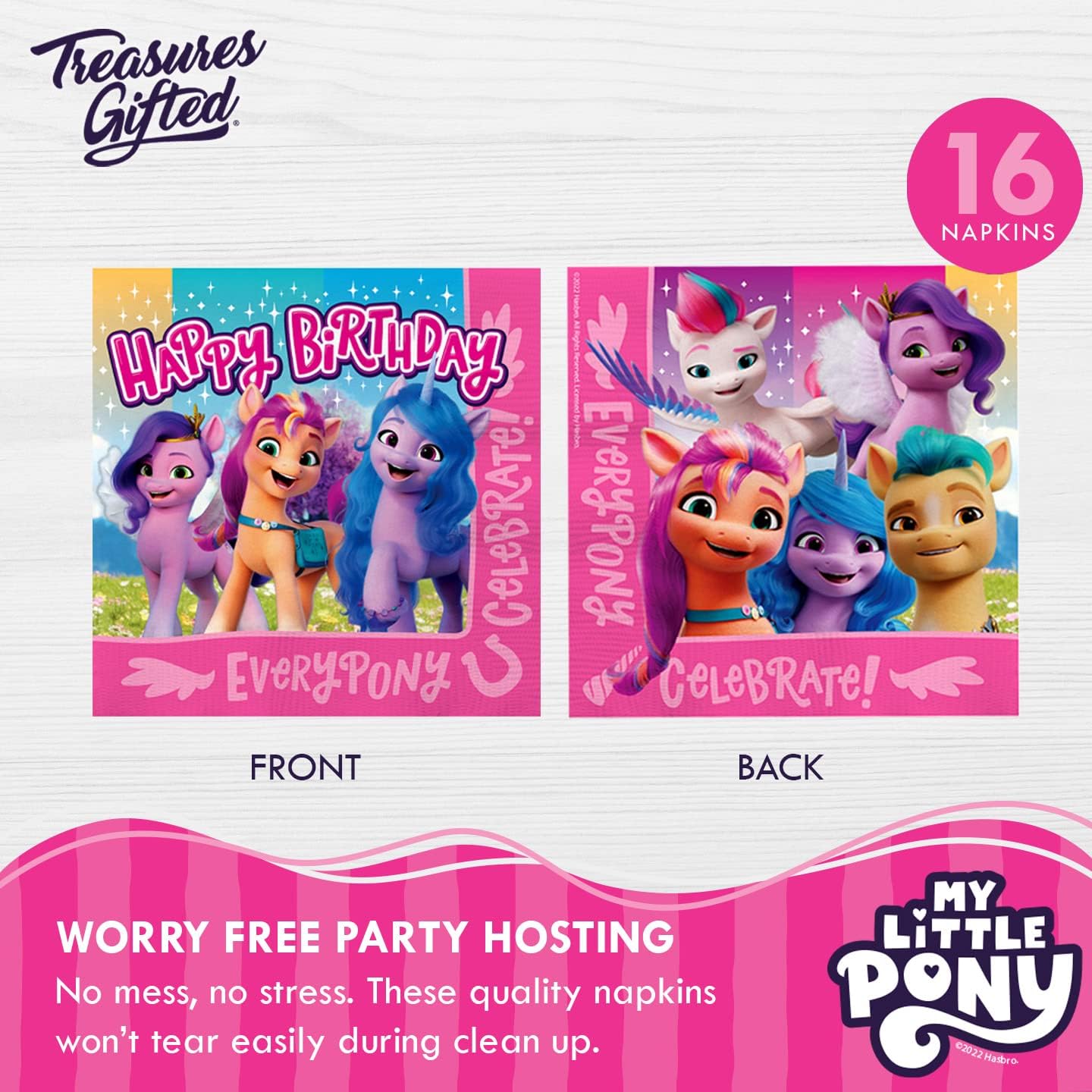 Treasures Gifted Officially Licensed My Little Pony Birthday Decorations - Serves 16 Guests - Complete Set My Little Pony Party Supplies - Plates, Banners, Tablecloth, Napkins