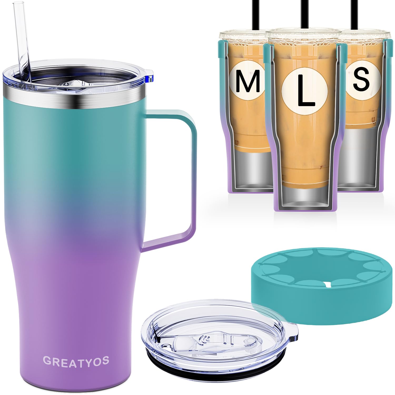 Universal Iced Coffee Sleeve with Handle - Insulated Double Wall Reusable Stainless Steel Holder Insulator for Cold Drinks Fits Starbucks Dunkin Donuts Dutch Bros Small Medium Large Cups (Fairyland)