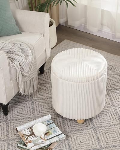 Miniatura 2 de Adeco Otomana redonda, otomana beige con almacenamiento, 15.35 pulgadas de diámetro x 16.53 pulgadas de alto, taburete tapizado de terciopelo para