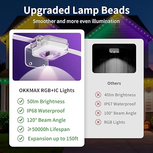 Miniatura 5 de Luces permanentes para exteriores IP68, impermeables, RGB+IC, luz LED de Navidad con 75 modos de escena, luces navideñas para Navidad, Halloween,
