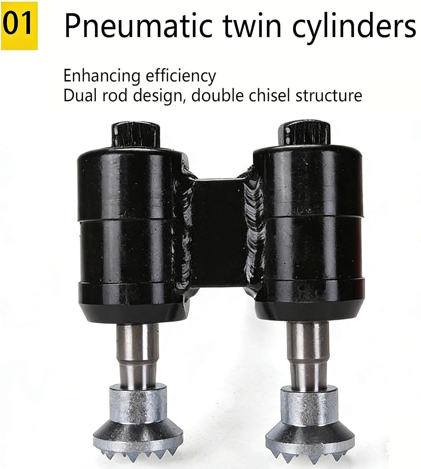 Double Head Pneumatic Bush Hammer, Long Handle Scabbling Hammer, 9/12/18/24 Tooth Counts, 2×2100bpm High Frequency, 6-8 M²/h Efficiency, for Stone Surface Finishing, Concrete Texturing(12)