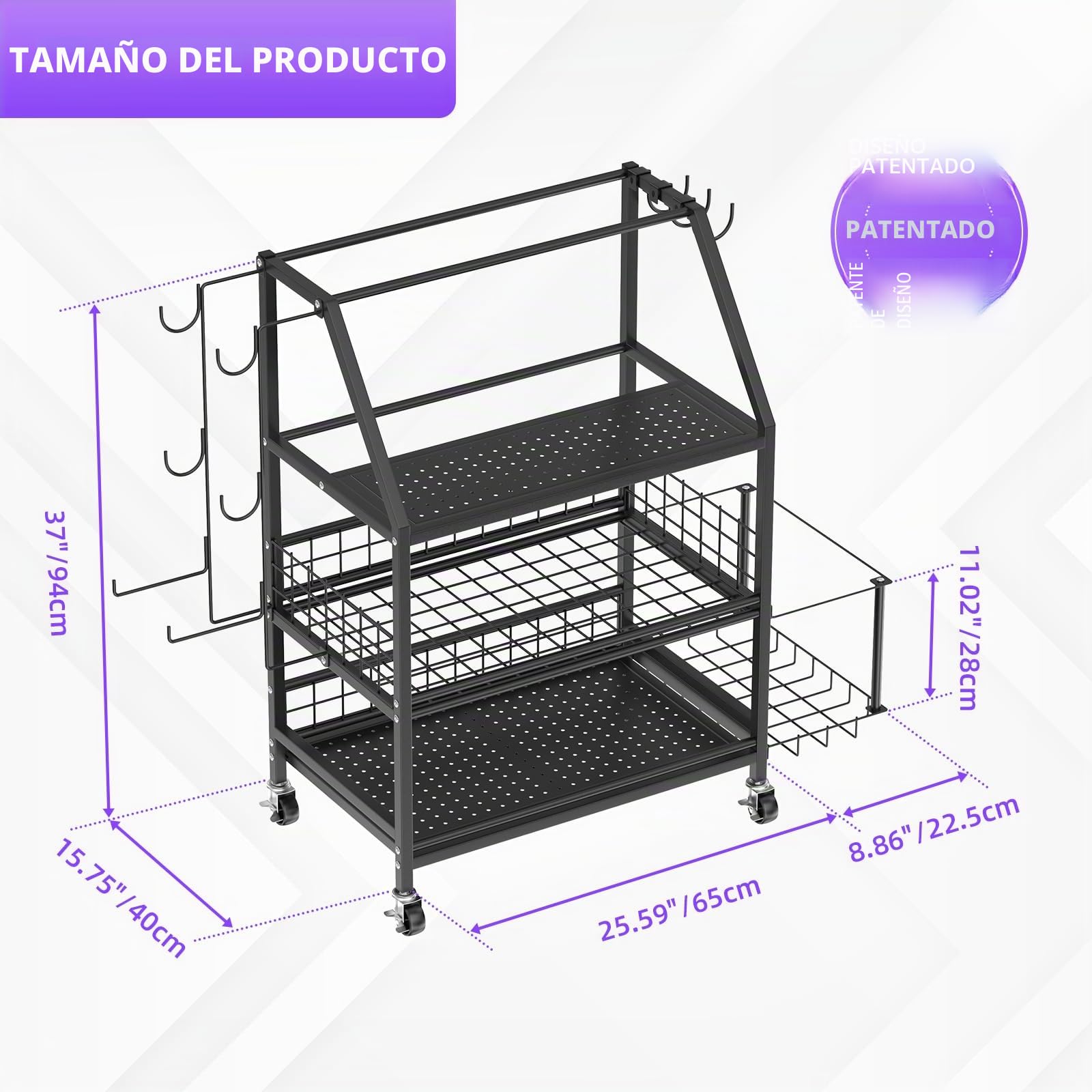 Soporte Para Pesas Gym En Casa, Organizador Gimnasio, Soporte Kettlebell, Para Rodillos De Espuma, Esterillas De Yoga, Mancuernas, Pesas Rusas, Con Ganchos y Ruedas Con Cerradura