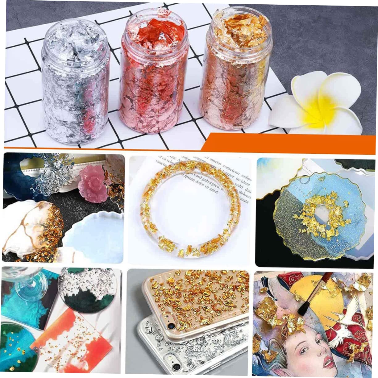 Housoutil 3 Juegos Lámina de oro para decoración de uñas. láminas de uñas arte de uñas copos de papel de aluminio para hacer joyas pegatinas de uñas decoraciones de uñas Flash